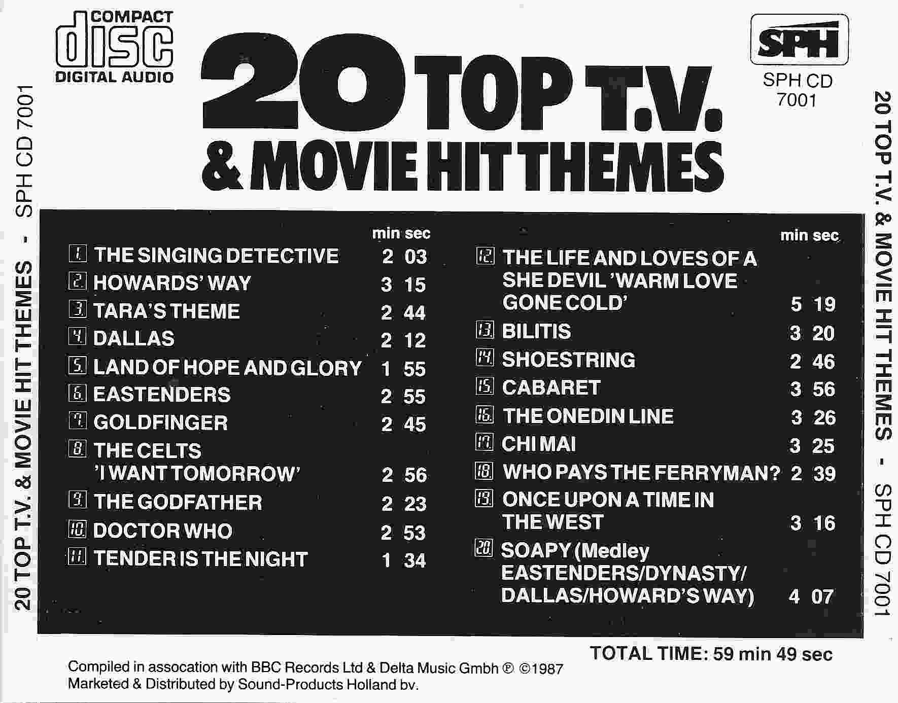 Picture of SPHCD 7001 20 top TV and movie hits by artist Various from ITV, Channel 4 and Channel 5 library